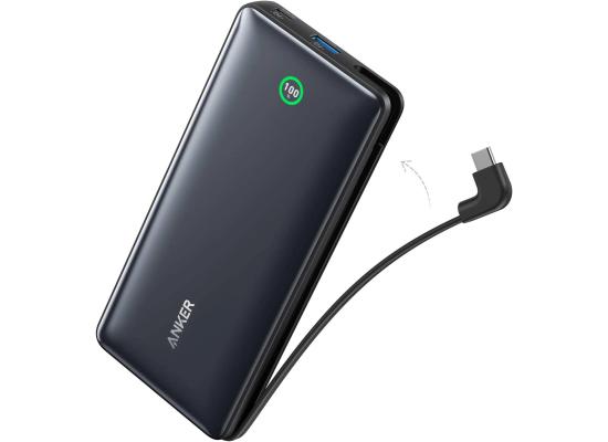 Anker Nano Power Bank 20000mAh, 30W Fast Charging, Built-In USB-C Cable, Smart Display, PPS Fast Charging for iPhone 15, Samsung S23 Ultra, Compact & Portable Charger - Black